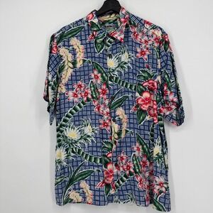 Reyn Spooner Hawaiian Shirt Large Floral Aloha Button Down Short Sleeve Tropical